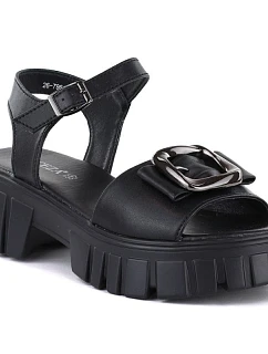 Dámské kožené sandály na platformě se zdobením černé model 22116381 - VINCEZA