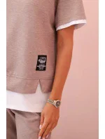 Dámská máslová souprava s krátkým rukávem a kalhotami béžový melír