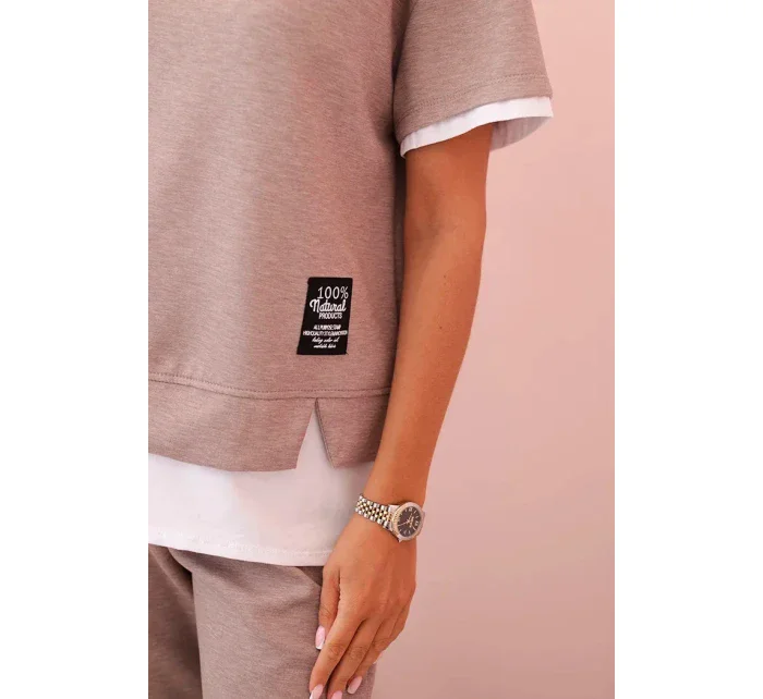 Dámská máslová souprava s krátkým rukávem a kalhotami béžový melír