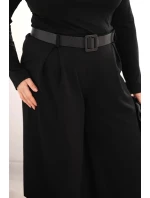 Dámské kalhoty Plus Size s širokou nohavicí a páskem černé