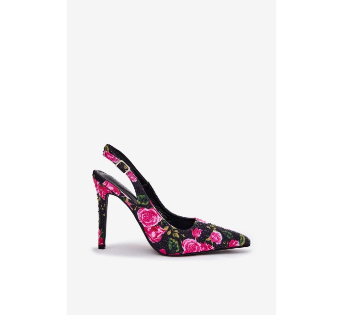 Ozdobené Sandály Na Podpatku S Růžemi Černé Vevessa Ozdobené Sandály Na Podpatku S Růžemi Černé Vevessa