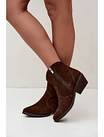 Dámské kožené kotníkové boty na podpatku Big Star model 22349479 Camel - Big Star Shoes