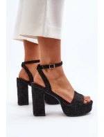 Černé džínové sandály na vysokém podpatku Acrana Černé džínové sandály na vysokém podpatku Acrana