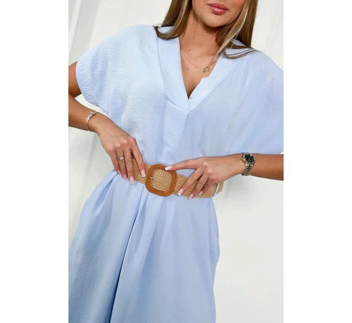 Dámské šaty s ozdobným páskem 24139 sv. modré - Kesi Dámské šaty s ozdobným páskem 24139 sv. modré - Kesi