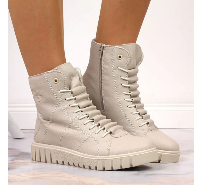 Rieker W RKR279C béžové zateplené boty na platformě