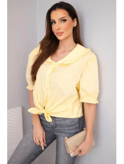 Dámská bavlněná košile s volánkem a vázáním žlutá