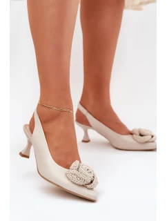 Kožené Elegantní Lodičky Na Podpatku Béžové model 21686772 - CheBello