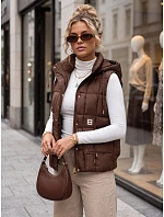 Dámská prošívaná vesta s kapucí, hnědá, FashionStreet TY5975