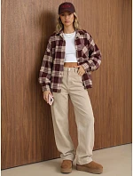Dámská košilová bunda v kostkovaném vzoru, oversize, vínová, FashionStreet TY6047 Dámská košilová bunda v kostkovaném vzoru, oversize, vínová, FashionStreet TY6047