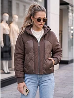Dámská prošívaná přechodová bunda s kapucí, hnědá, FashionStreet TY6092 Dámská prošívaná přechodová bunda s kapucí, hnědá, FashionStreet TY6092
