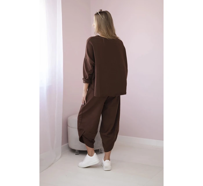 Bavlněná mikina kalhoty set hnědý Bavlněná mikina kalhoty set hnědý
