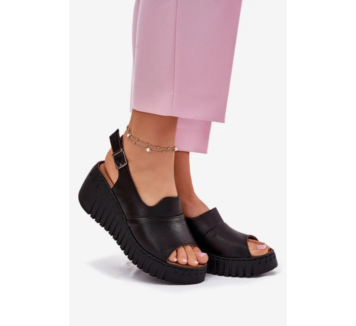 Dámské Sandály Z Přírodní Kůže Na Klínu Artiker Černé 54C0791