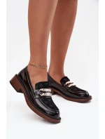 Kožené lakované dámské mokasiny s odlišným detailem D&A MR52-173 Černé