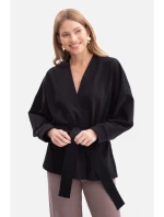 B297 Pletené sako bez límce s otevřenou přední částí - černé B297 Pletené sako bez límce s otevřenou přední částí - černé