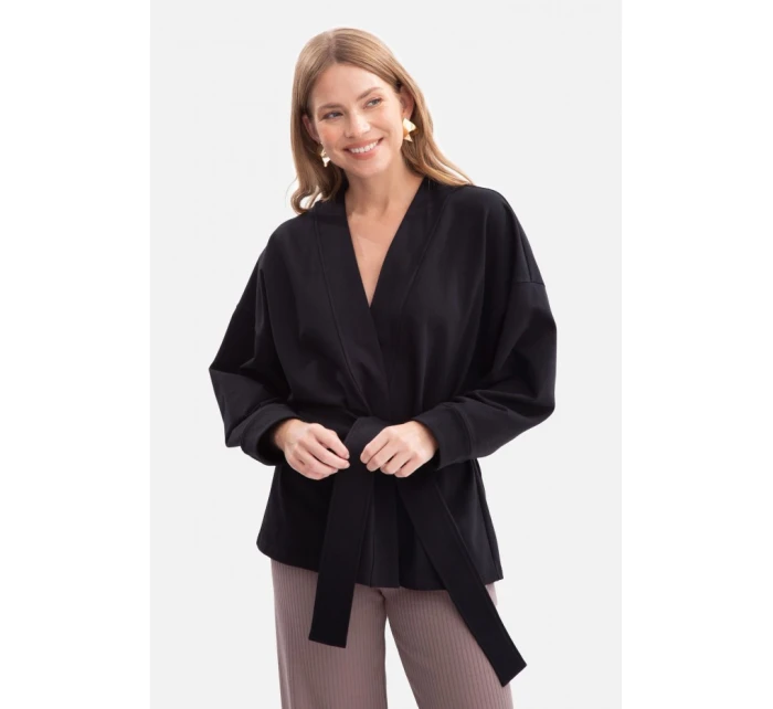 B297 Pletené sako bez límce s otevřenou přední částí - černé B297 Pletené sako bez límce s otevřenou přední částí - černé