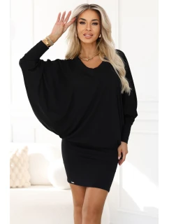 model 21483407 Pohodlné netopýří šaty s dlouhým rukávem černé - numoco