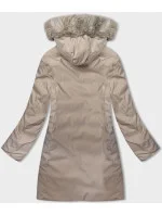 Khaki-béžová dámská oboustranná zimní bunda s kapucí (B8202-11046)