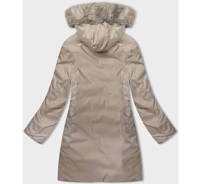 Khaki-béžová dámská oboustranná zimní bunda s kapucí (B8202-11046)
