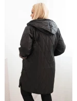 Dámská prošívaná bunda Plus Size s podšívkou v leopardím vzoru a kapucí černá