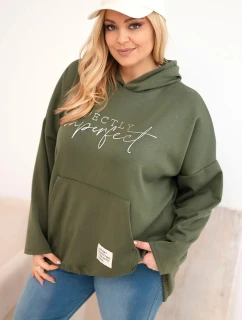 Dámská mikina Plus Size s kapucí a potiskem khaki