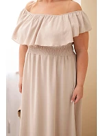 Dámské šaty Plus Size s volánem a elastickým pasem béžová