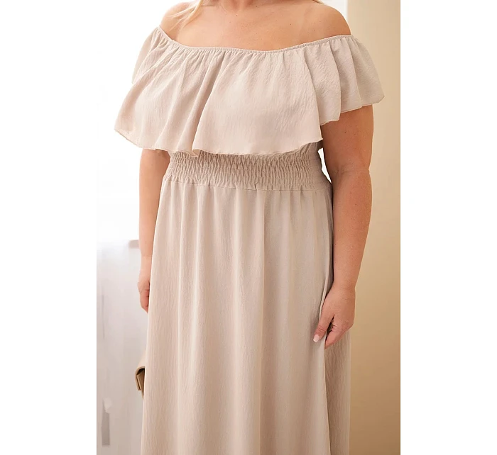 Dámské šaty Plus Size s volánem a elastickým pasem béžová