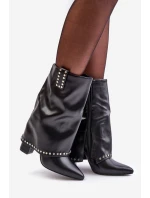 Zateplené boty s ohrnutým svrškem na podpatku černé Tamalis Zateplené boty s ohrnutým svrškem na podpatku černé Tamalis