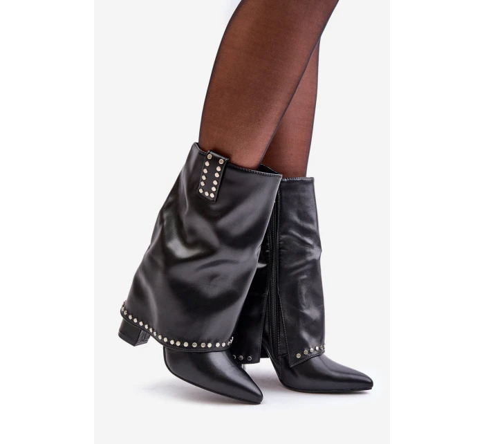 Zateplené boty s ohrnutým svrškem na podpatku černé Tamalis Zateplené boty s ohrnutým svrškem na podpatku černé Tamalis