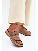 Dámské pantofle s přezkou a suchým zipem  světle hnědé model 22133536 - Inblu