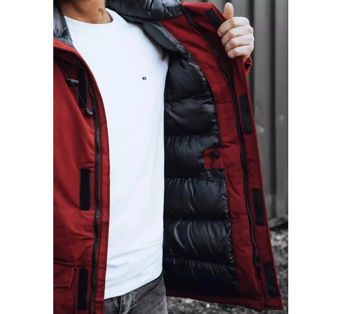 Pánská zimní bunda s kapucí bordó FashionStreet TX4275