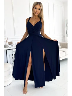 Tmavě modré elegantní dlouhé dámské šaty s model 19158867 - numoco