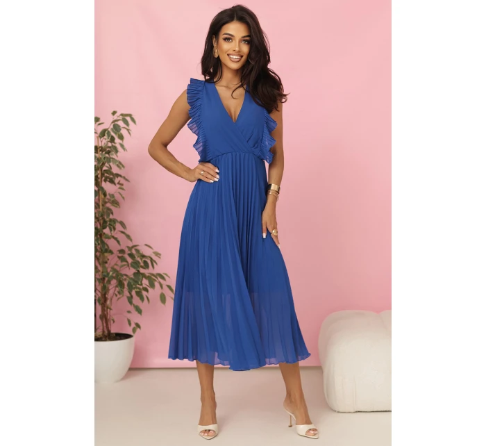 plisované šaty s volánky a výstřihem barva model 21214383 - numoco plisované šaty s volánky a výstřihem barva model 21214383 - numoco