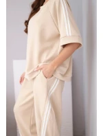 Dámský komplet máslový z viskózy mikina a kalhoty s lampasy béžový