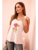 Dámská bavlněná halenka na ramínka s květinovým potiskem pudrově růžová Dámská bavlněná halenka na ramínka s květinovým potiskem pudrově růžová