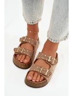 Dámské pantofle se zlatými a knoflíky Khaki model 21919020 - Boto