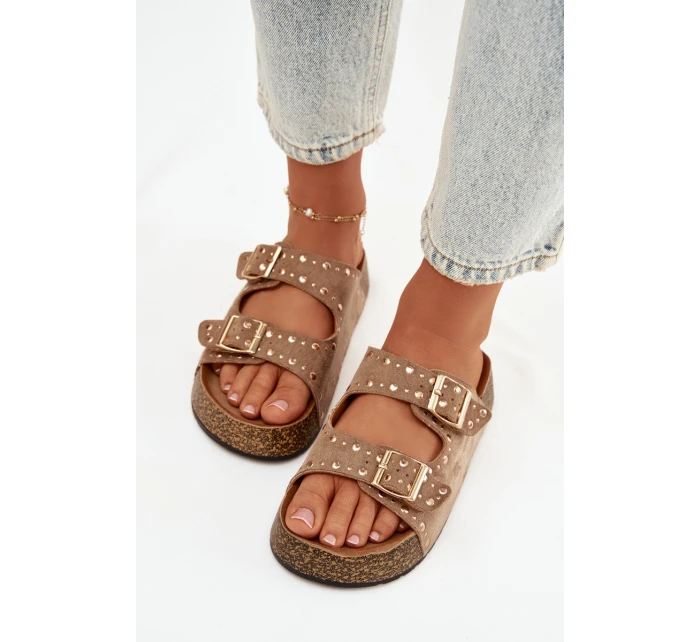 Dámské pantofle se zlatými a knoflíky Khaki model 21919020 - Boto