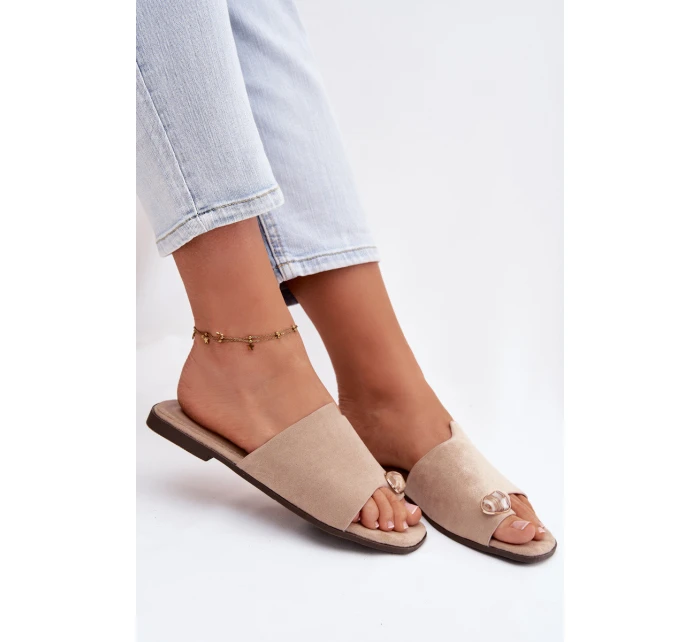 Dámské ploché sandály s ozdobným detailem ekologické semišové béžové Selavine
