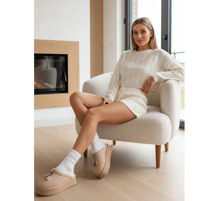 Dámské zateplené žabky light beige FashionStreet ZY1300