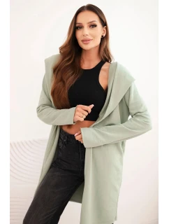 Dámská mikina z bavlny s kapucí a prodlouženým předním dílem tmavě mátová