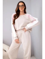 Dámský máslový komplet s lampasem a model 22015452 lemem béžový - K-Fashion