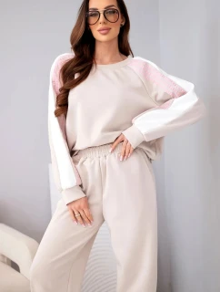 Dámský máslový komplet s lampasem a model 22015452 lemem béžový - K-Fashion