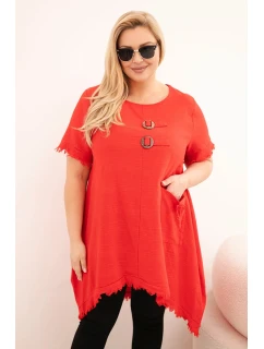 Dámské bavlněné šaty Plus Size s delším zadním dílem a kapsou červená