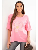 Dámská bavlněná oversize halenka s květinovým potiskem světle růžová Dámská bavlněná oversize halenka s květinovým potiskem světle růžová