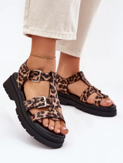 Dámské sandály z eko kůže s přezkami leopard Jeneliena
