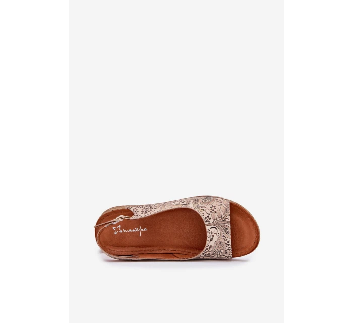 Kožené Dámské Sandály Na Klínku Maciejka L7069-04 Béžové