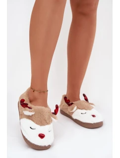 Vánoční dámské pantofle s motivem soba chlupaté béžové Orsella