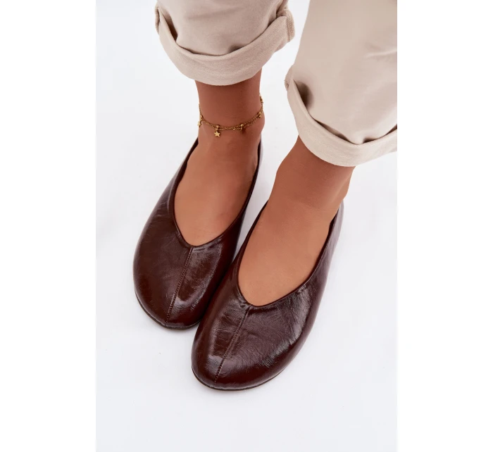 Lakované Baleríny z Eko Kůže Čokoládové Selanora