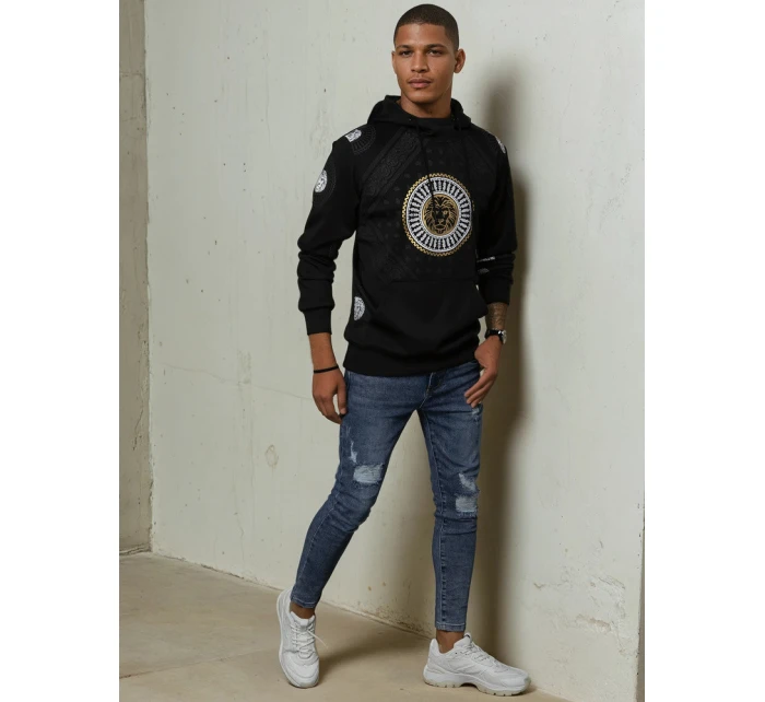 Pánská mikina s kapucí a potiskem černá FashionStreet BX5569