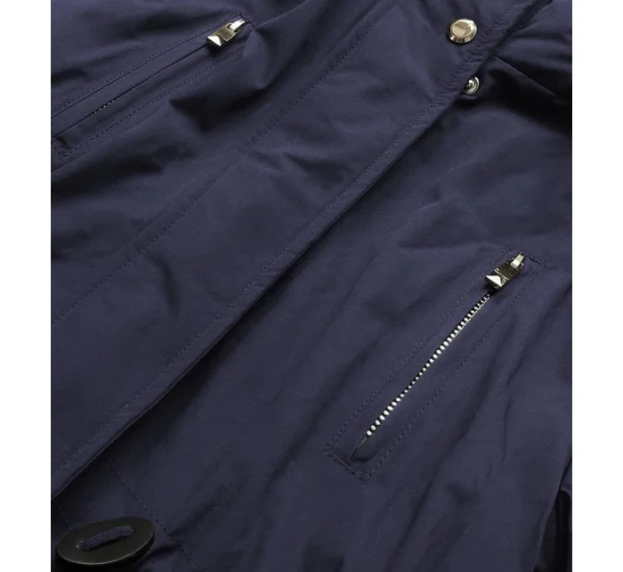 Tmavě modro-růžová oboustranná dámská zimní bunda s kapucí (w213)