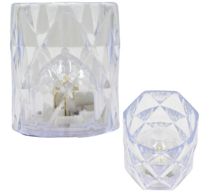 MINI DEKORATIVNÍ LAMPA 6 CM TRANSPARENTNÍ TEPLÁ BÍLÁ 1 LED